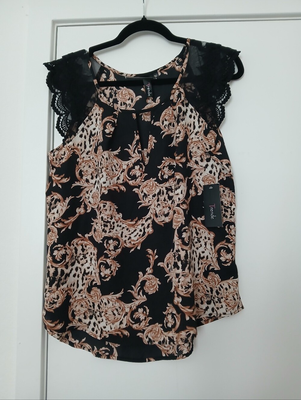 Twelve by Twelve Black & Gold Floral Lace Cap-Sleeve Tank